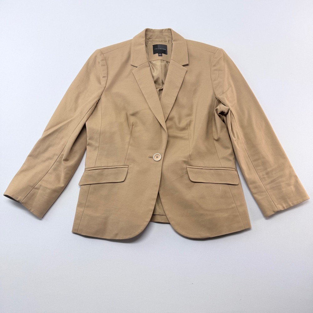 The Limited Tan Single Button Blazer Jacket Size M Polka Dot Lining